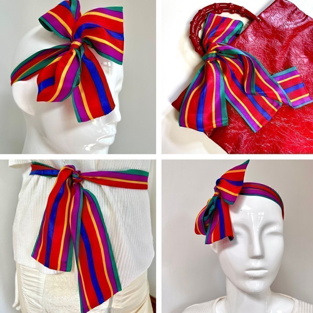 KILLER Vintage 80s 90s Super Bold Rainbow Stripe Hair Neck or Bag Scarf or Belt